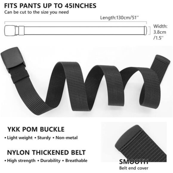 Mens Nylon Canvas Belt Adjustable No Metal Buckle Travel Work Golf Belt Fit - Picture 2 of 7